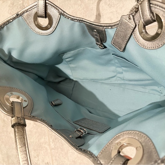 COACH Canvas Tote Bag | Starfish Print | Silver Leather Trim - Picture 8 of 14